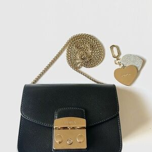 Furla Metropolis Black Crossbody Bag with Gold Chain